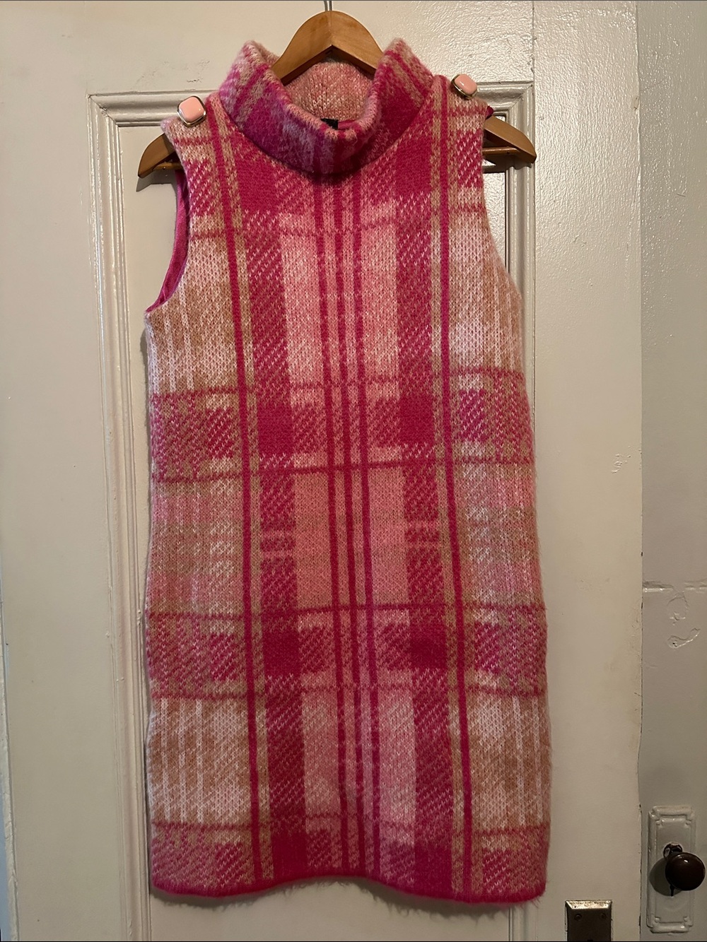 Like New Elisabetta Franchi Pink Plaid Sleeveless Mock neck Dress. Size 44.